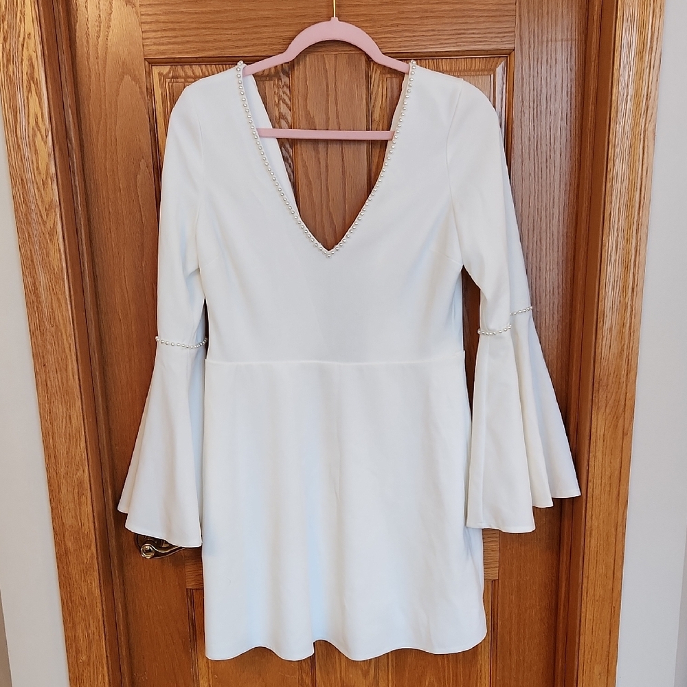 Lulu's White Long Sleeve V-Neck Dress